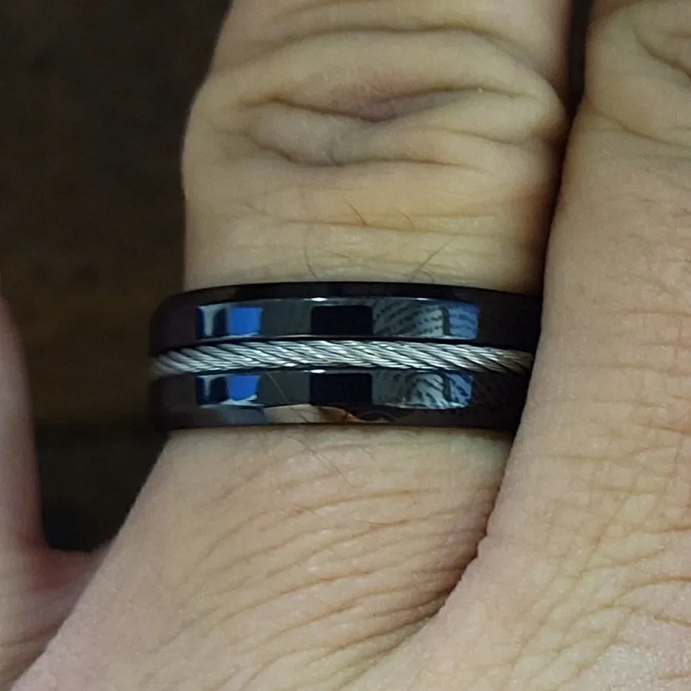 Personalized Engraved Men's Black Cable Inlay Promise Ring - Guys Promise Ring - Picture 2 of 8